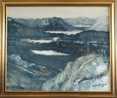 Peinture à l'huile de paysage expressif moderne du milieu du siècle dernier - Twilight Fjordscape, 1965