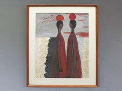 1965 Mid-Century Modern Figurative Gouache Painting - Mystical Connection