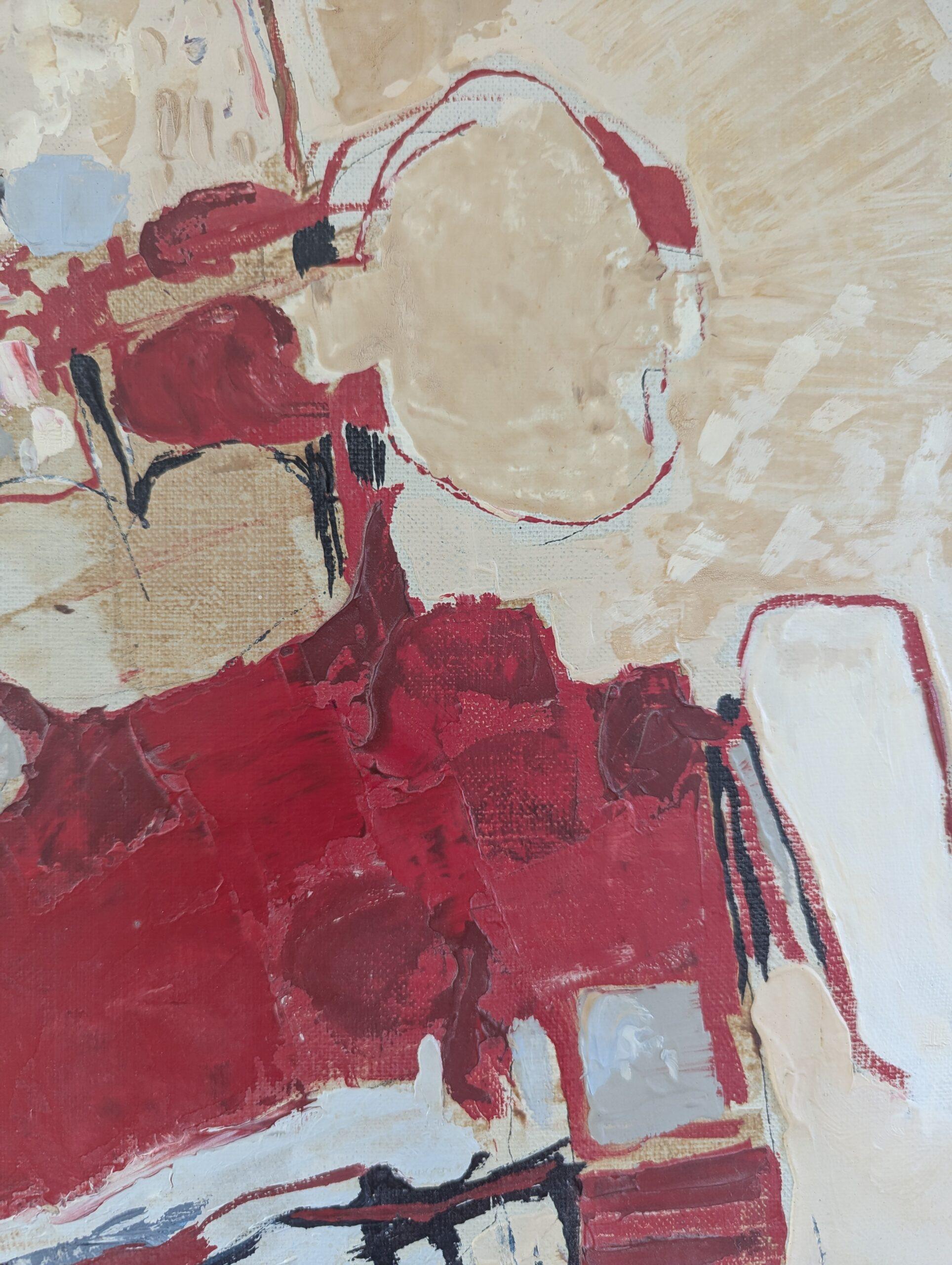 1965 Pittura ad olio astratta originale svedese della metà del secolo scorso - Rosso ritmico in vendita 5