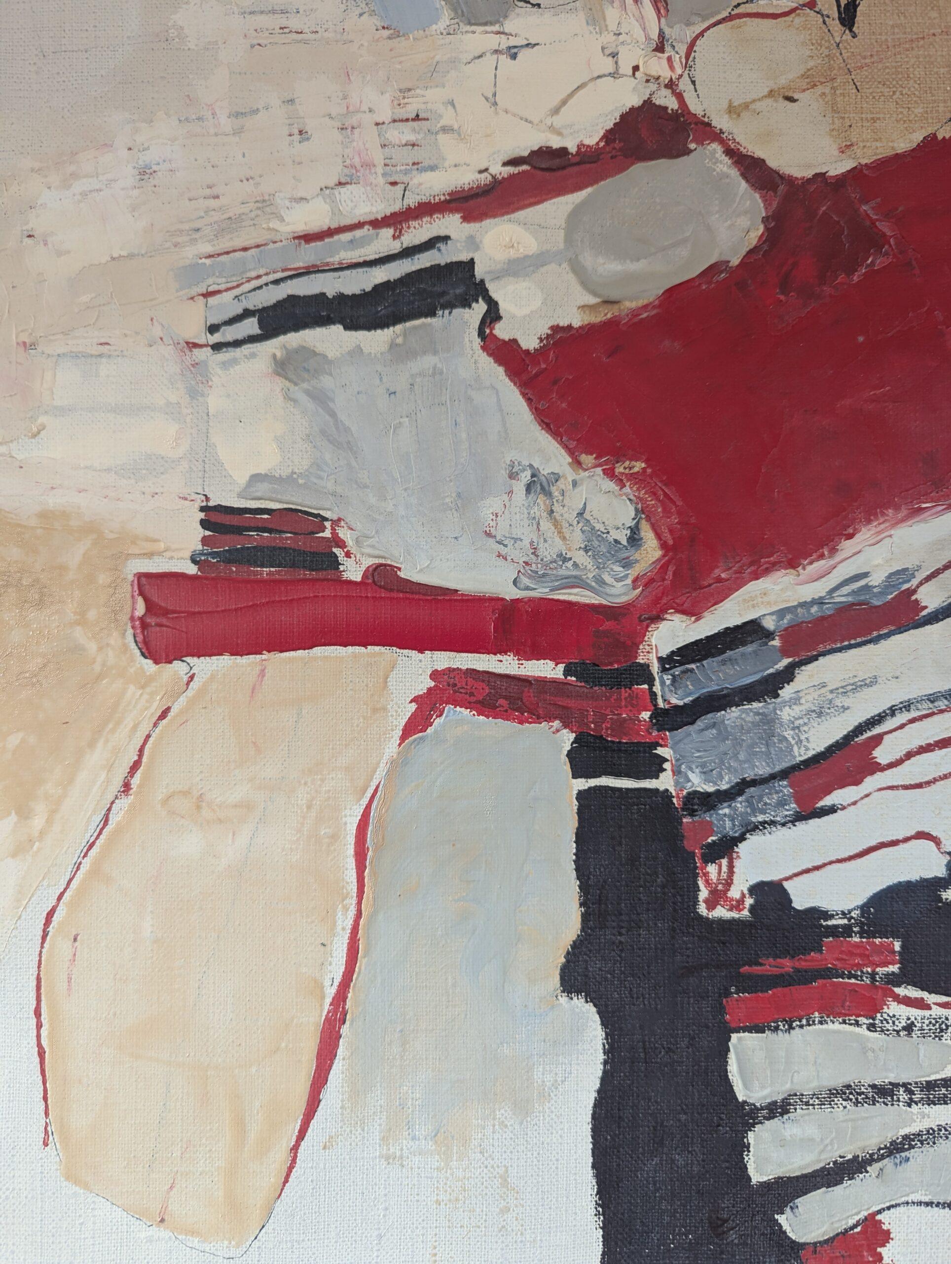 1965 Pittura ad olio astratta originale svedese della metà del secolo scorso - Rosso ritmico in vendita 6