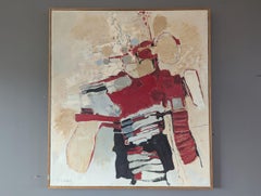 1965 Mid Century Modern Swedish Original Abstract Oil Painting - Rhythmic Red