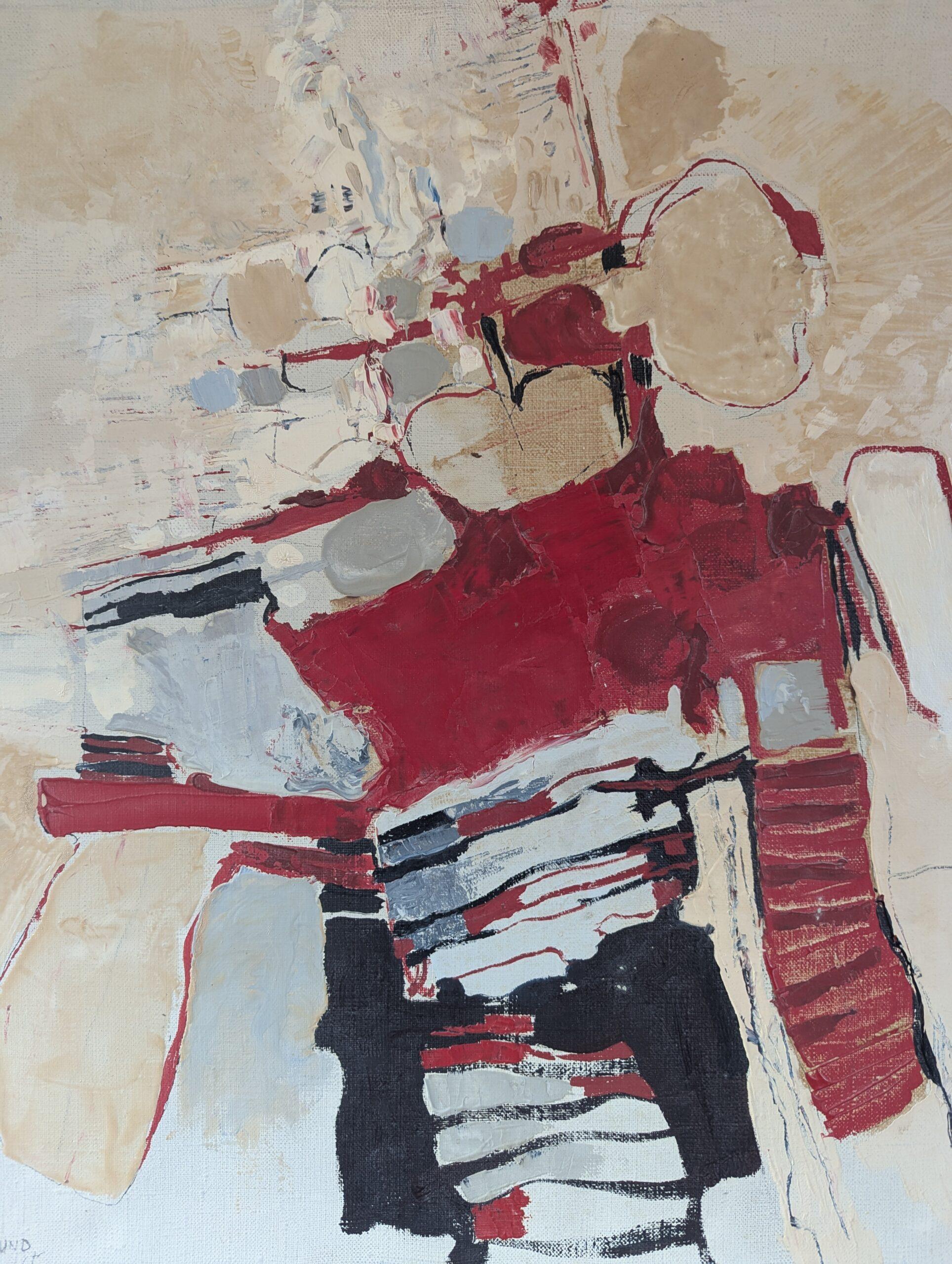 1965 Pittura ad olio astratta originale svedese della metà del secolo scorso - Rosso ritmico in vendita 4