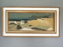 1965 Vintage Mid Century Modern Swedish Landscape Oil Painting - Coastal Fields