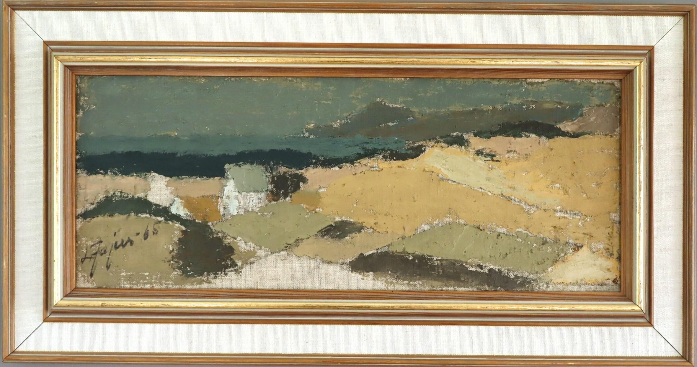 1965 Vintage Mid Century Modern Swedish Landscape Oil Painting - Coastal Fields