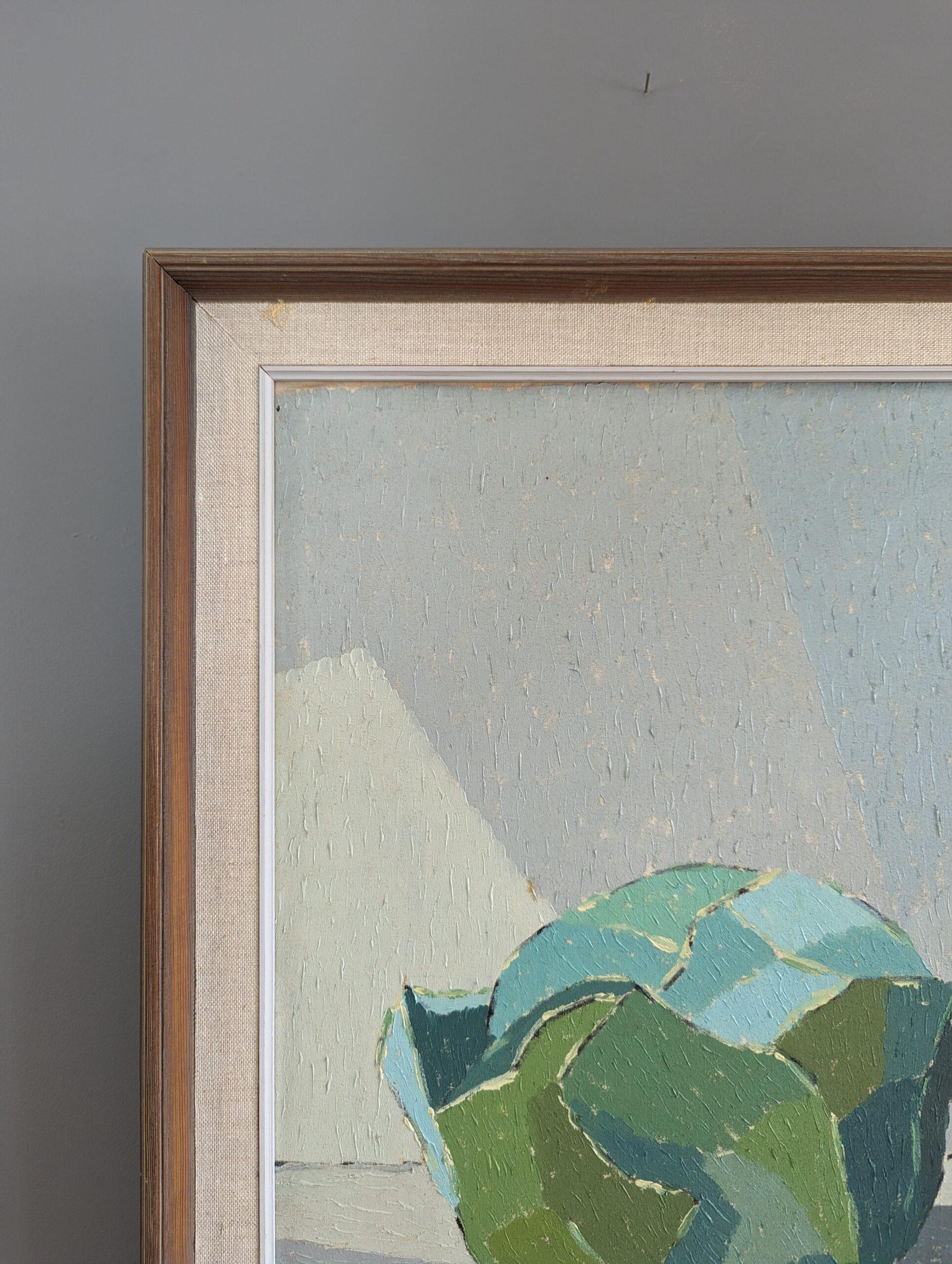 1965 Vintage Mid-Century Modern Swedish Still Life Oil Painting - Vegetables (Nature morte suédoise) en vente 2