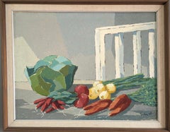 Schwedisches Stillleben, Vintage, Ölgemälde, Mid-Century Modern, 1965, Vintage, Gemüse