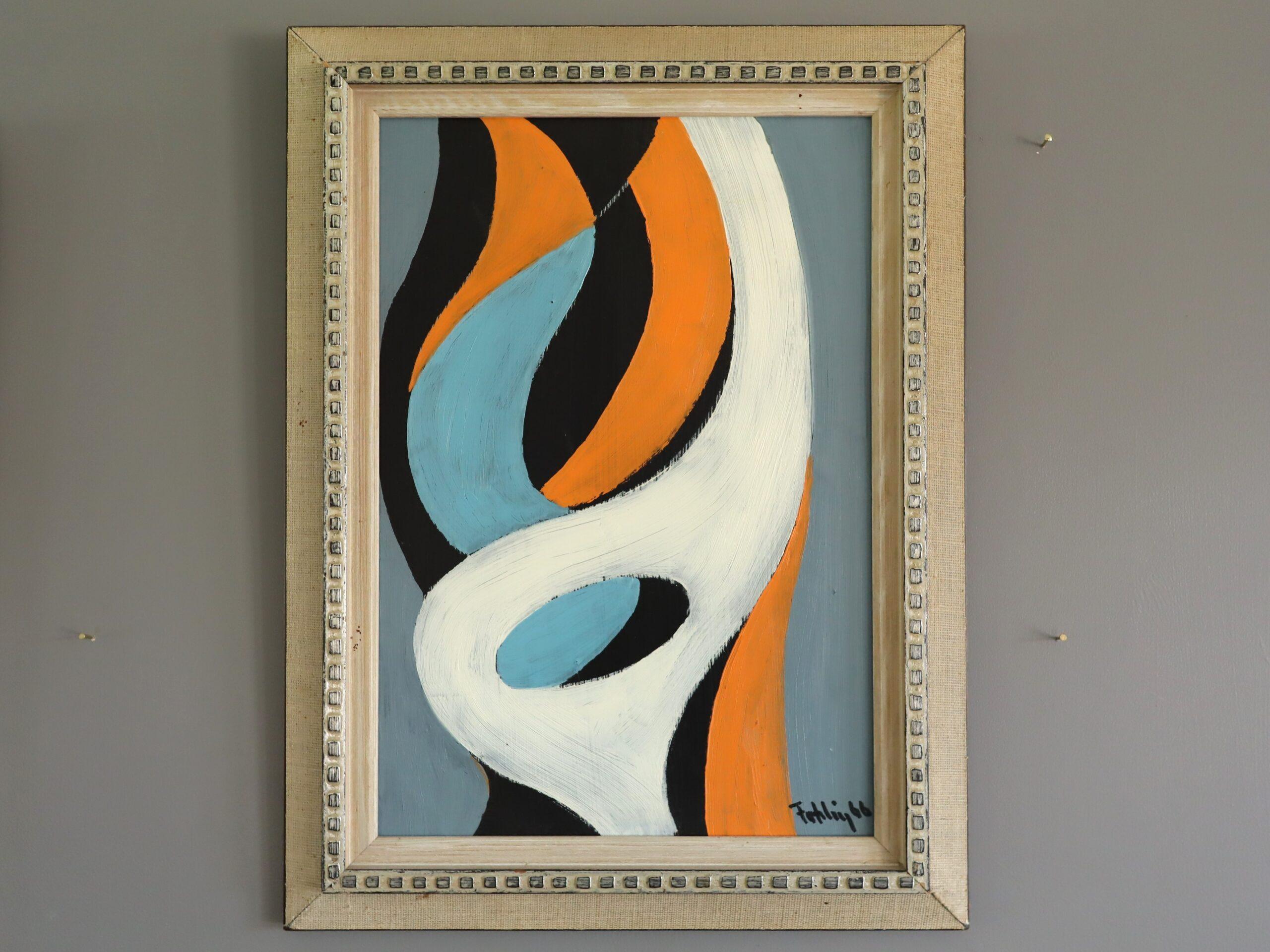 1966 Mid-Century Modern Vintage Swedish Abstract Oil Painting - Fluid Forms - Brown Abstract Painting by Unknown