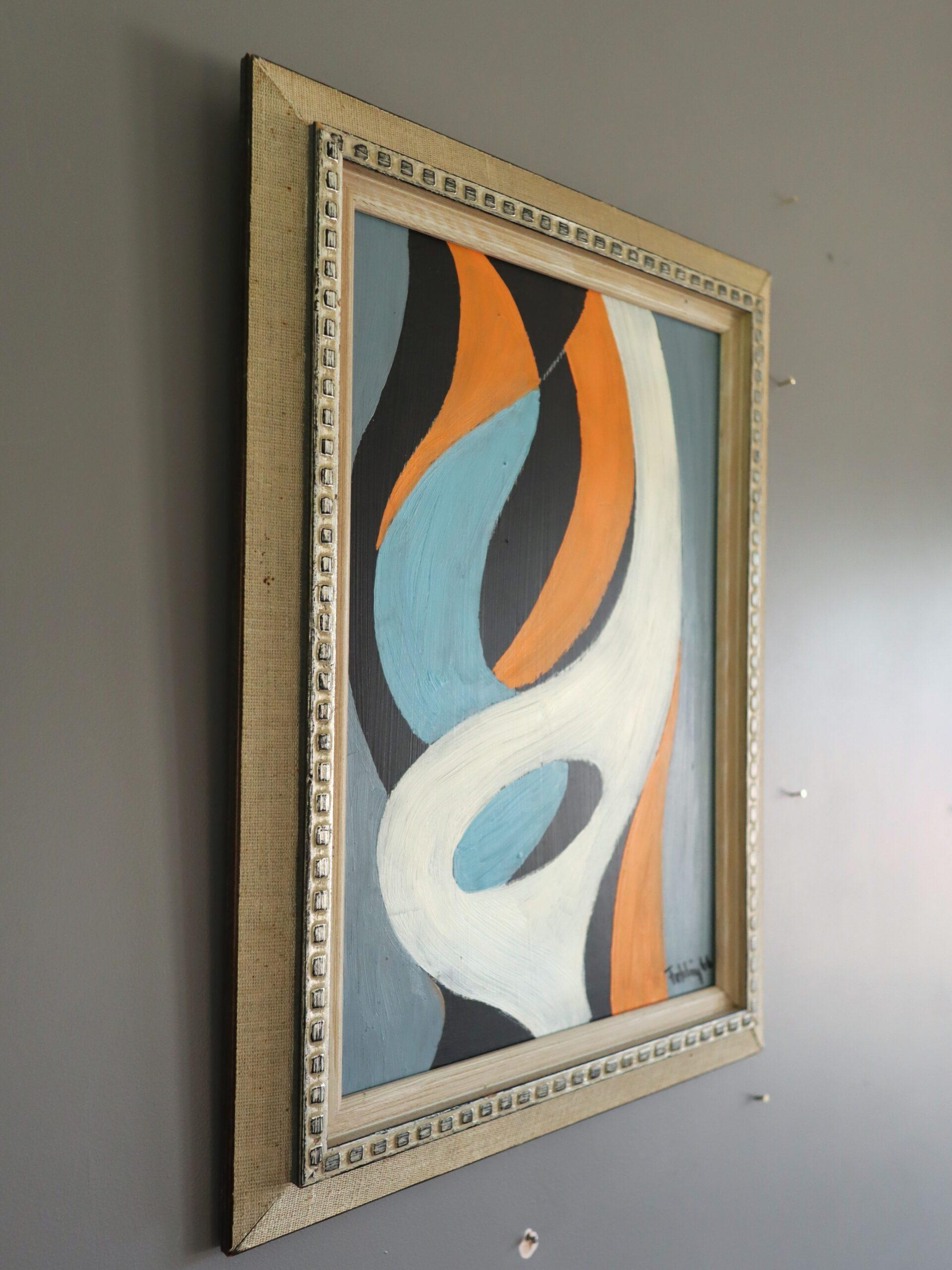 1966 Mid-Century Modern Vintage Swedish Abstract Oil Painting - Fluid Forms 1
