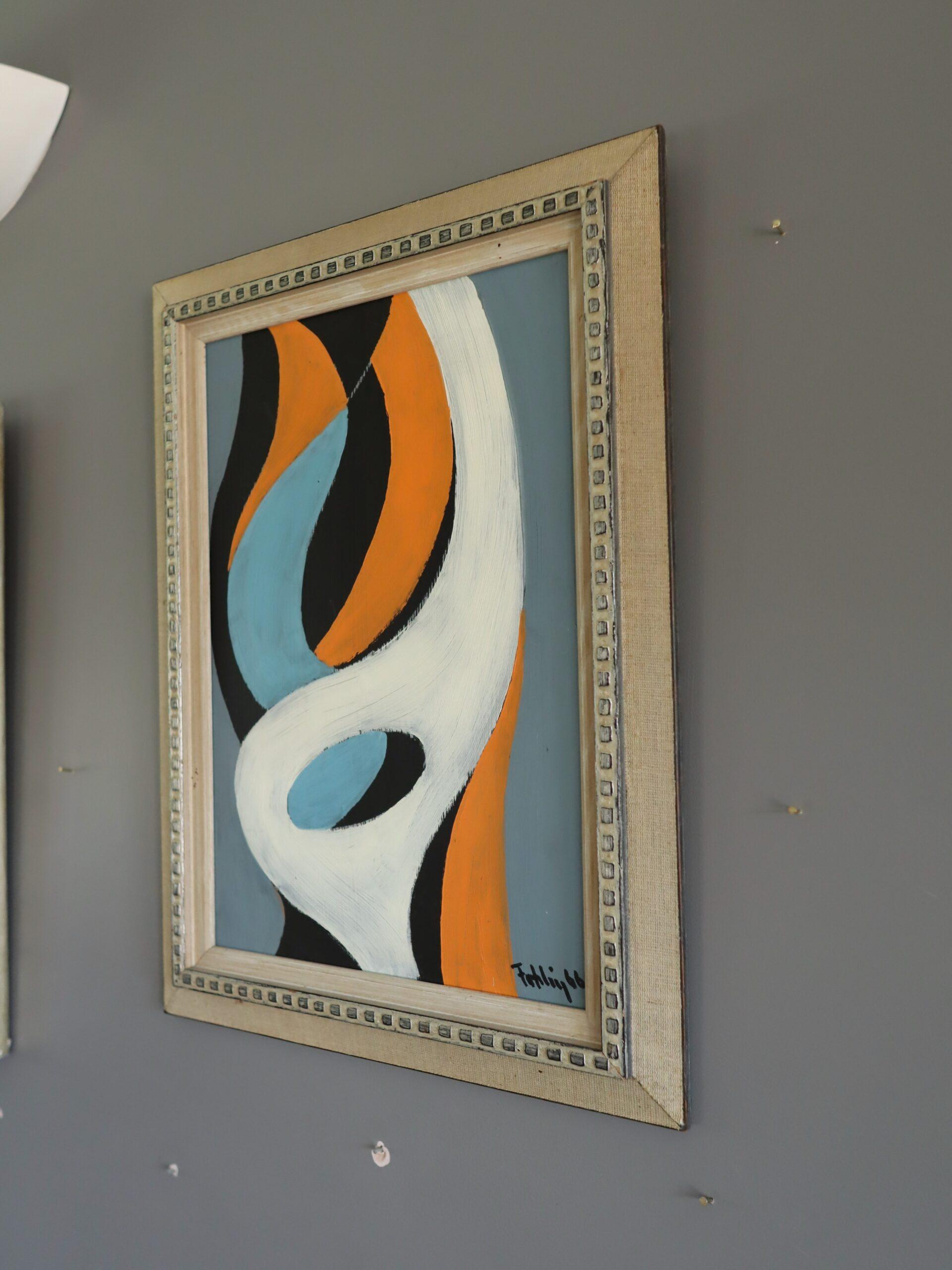 1966 Mid-Century Modern Vintage Swedish Abstract Oil Painting - Fluid Forms 2
