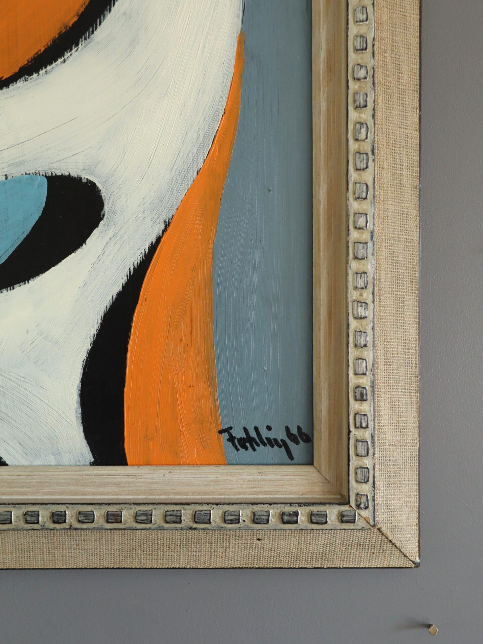 1966 Mid-Century Modern Vintage Swedish Abstract Oil Painting - Fluid Forms 4