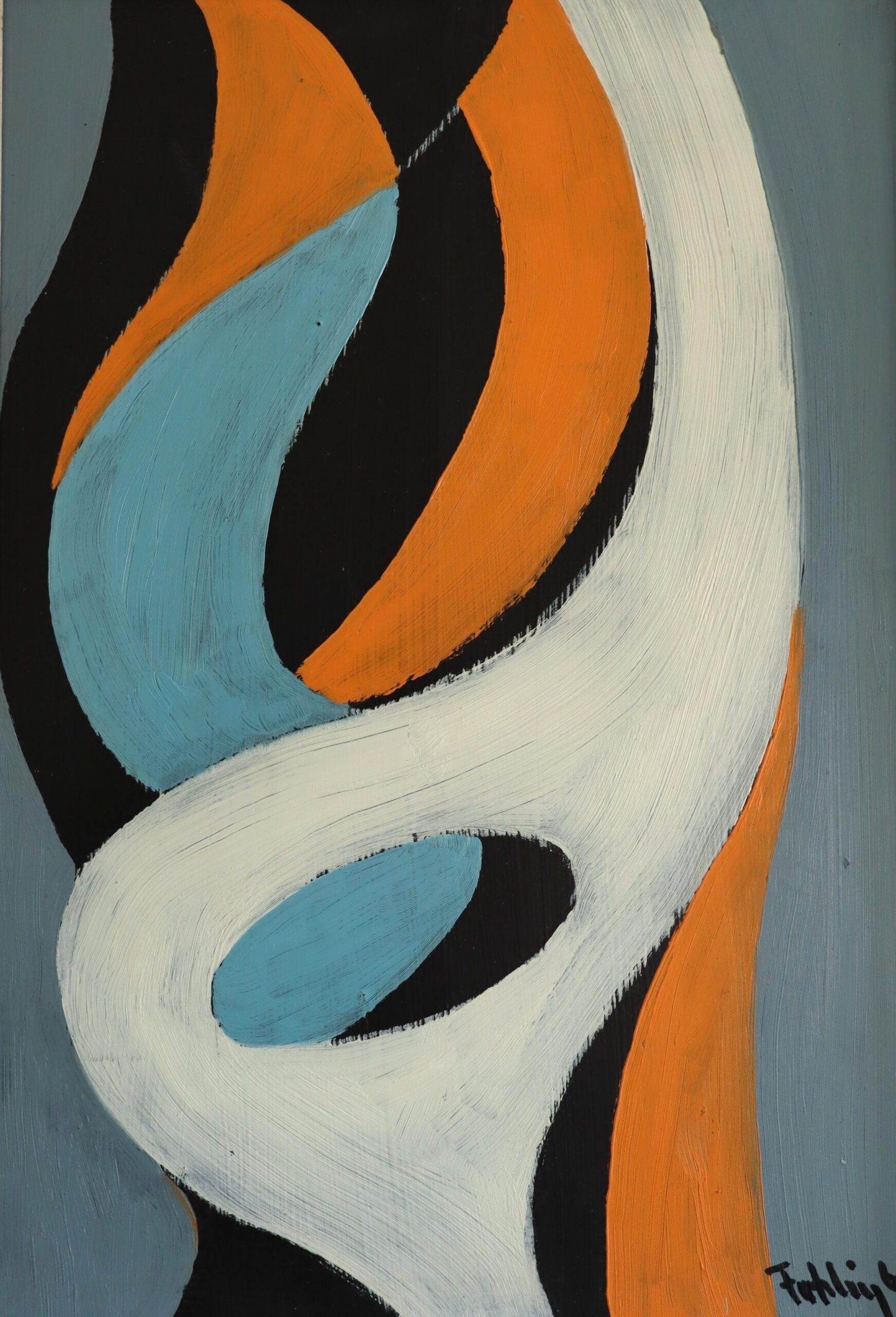 1966 Mid-Century Modern Vintage Swedish Abstract Oil Painting - Fluid Forms 5