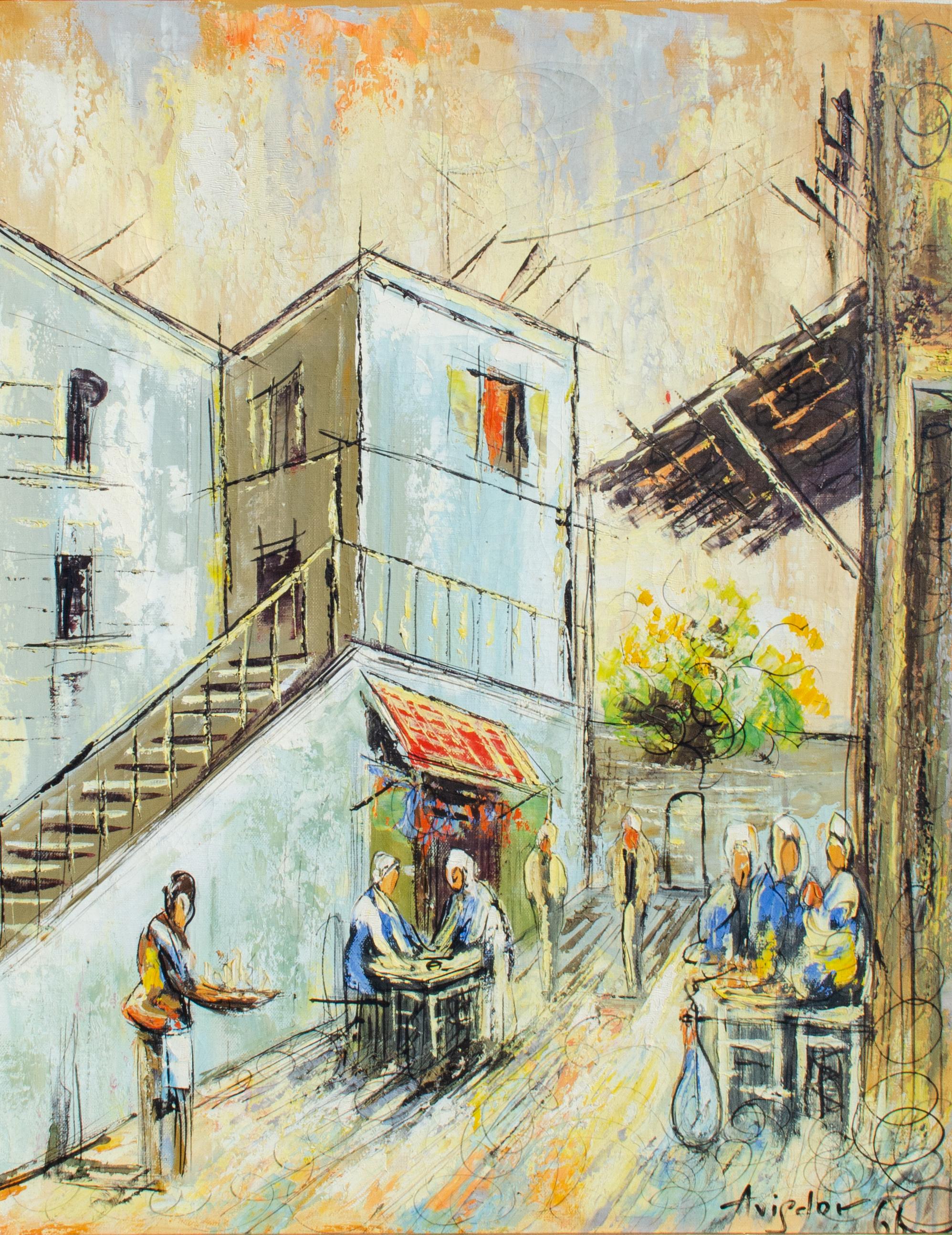 Scène de rue nord-africaine de l'artiste Mystery, 1966 - Painting de Unknown