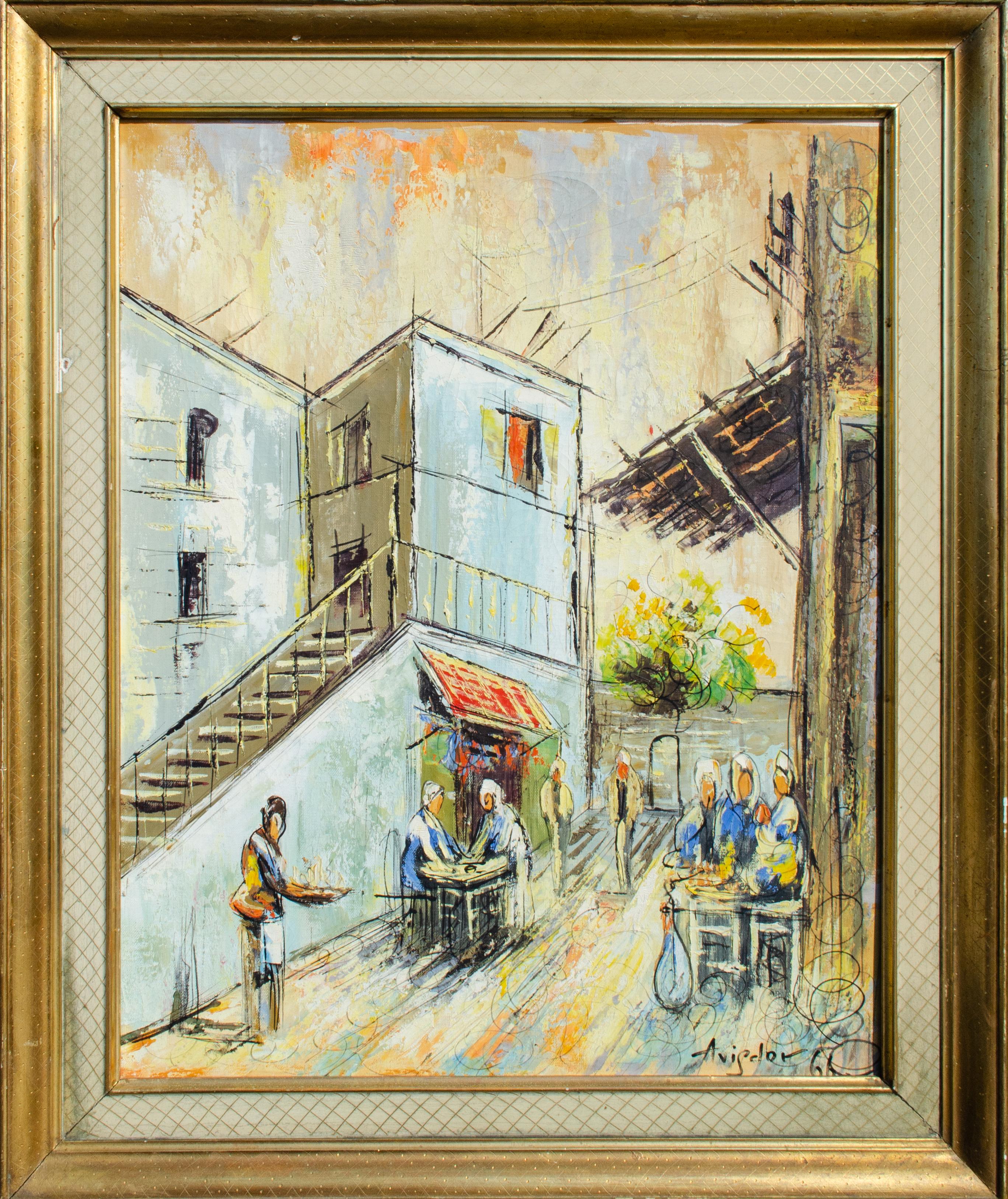 Unknown Figurative Painting - 1966 North African Street Scene by Mystery Artist