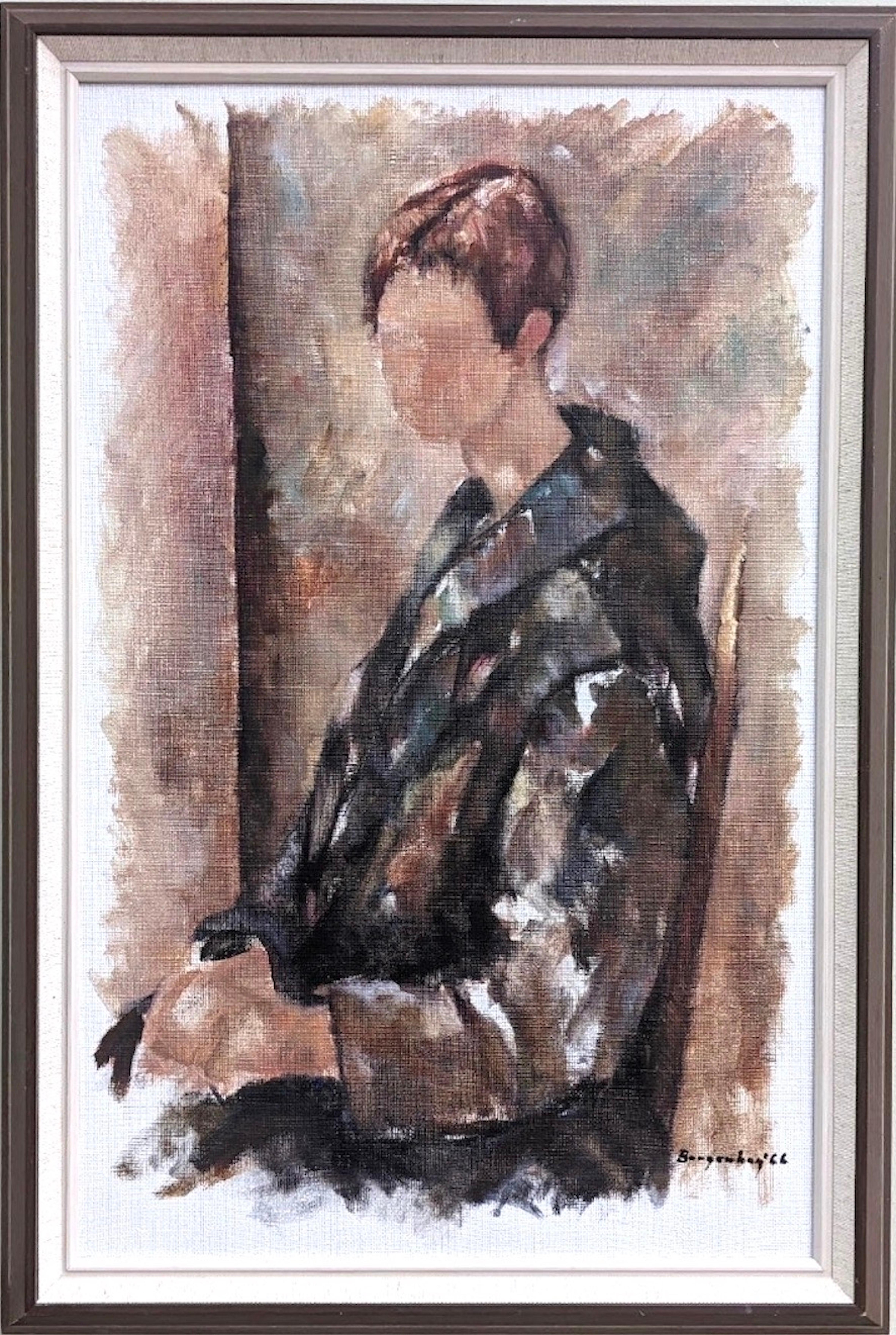 Unknown Portrait Painting - 1966 Vintage Swedish Portrait Framed Oil Painting - Seated Figure