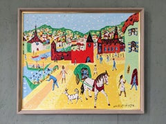 1966 Vintage Swedish Street Scene Oil Painting by Uno Vallman - Enchantment