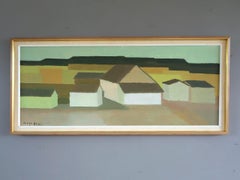 1967 Mid Century Swedish Abstract Landscape Oil Painting - Golden Fields