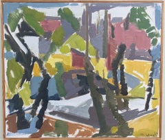 1967 Vintage Abstract Framed Oil Painting Swedish Art - Colour Composition