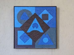 1967 Vintage Mid-Century Modern Abstract Swedish Oil Painting - Geometric Blue