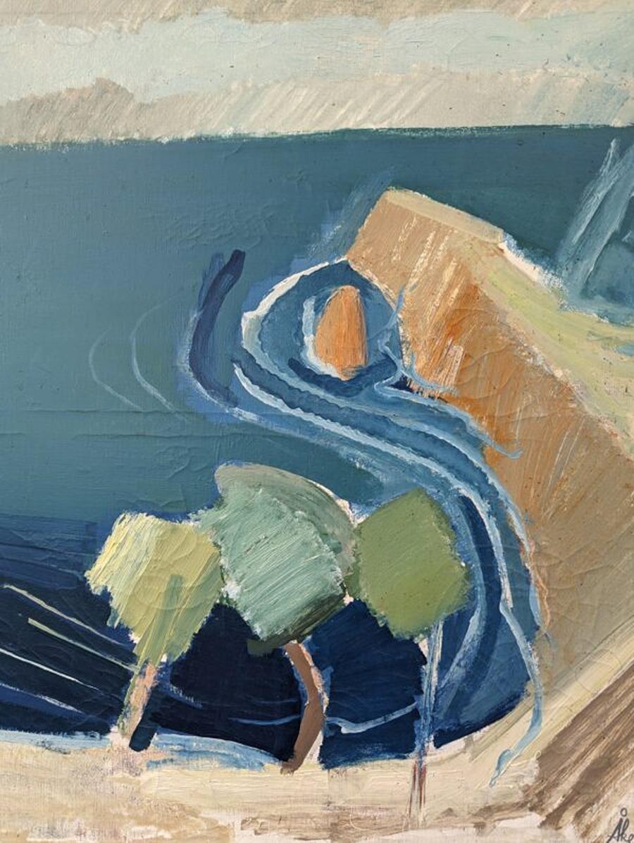 1967 Vintage Mid-Century Modern Coastal Seascape Oil Painting - Briatico 6