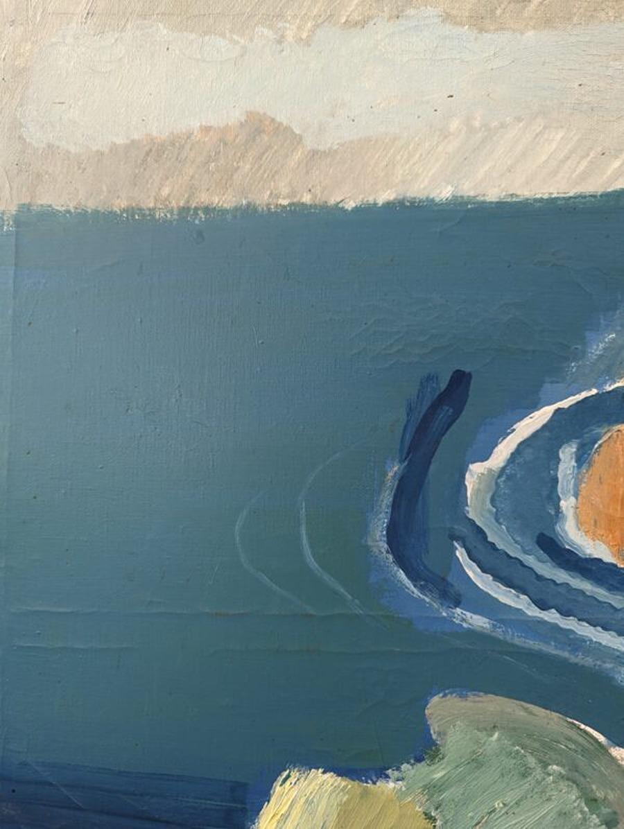 1967 Vintage Mid-Century Modern Coastal Seascape Oil Painting - Briatico 7