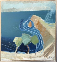 1967 Vintage Mid-Century Modern Coastal Seascape Oil Painting - Briatico