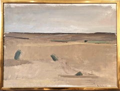 1967 Vintage Swedish Mid-Century Framed Landscape Oil Painting - Desert Horizon