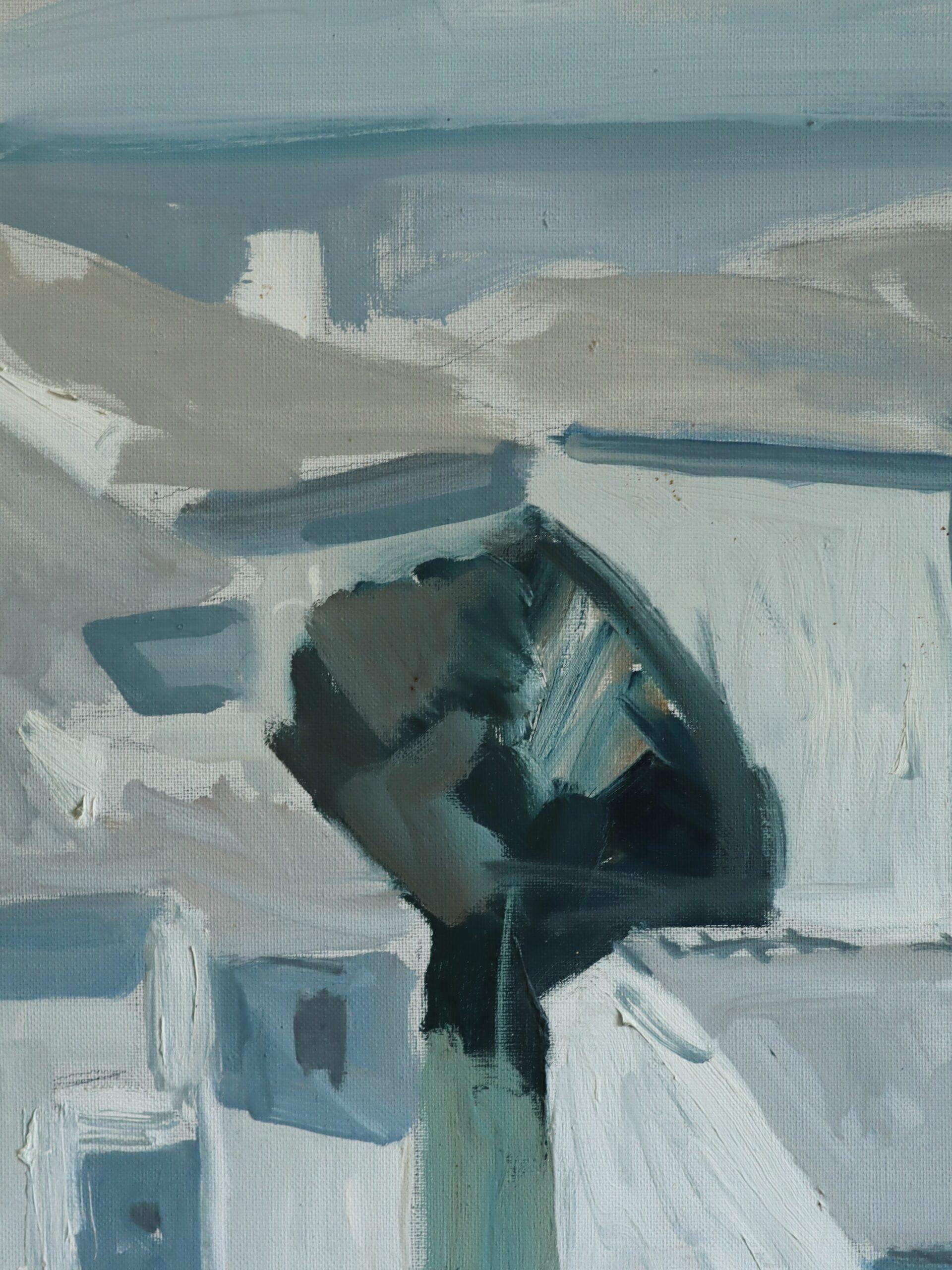 1968 Mid Century Modern Abstract Landscape Oil Painting - Mediterranean Rooftops im Angebot 5