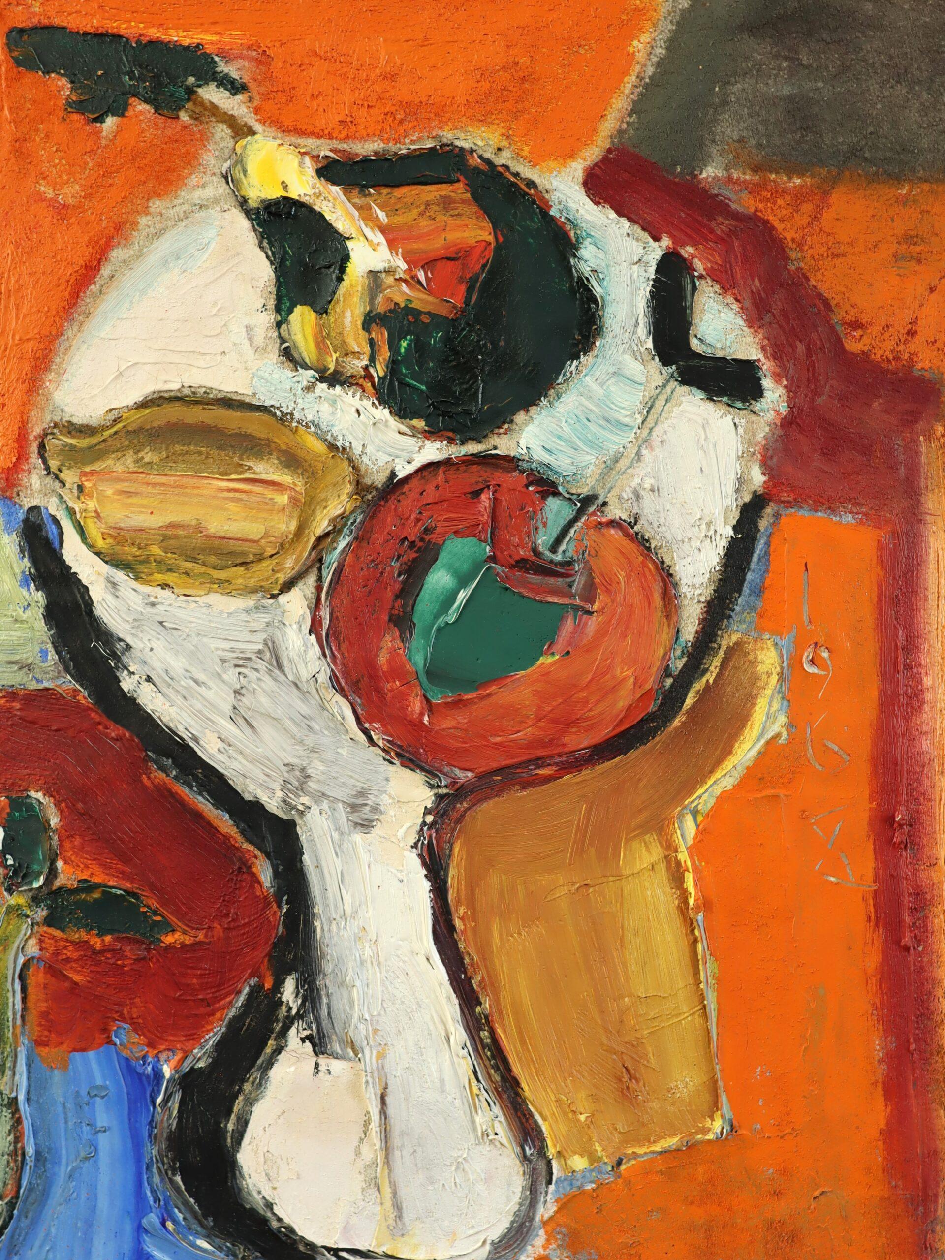 1968 Mid Century Modern Swedish Still Life Oil Painting - Fruits in Firelight (Fruits à la lumière du feu) en vente 7