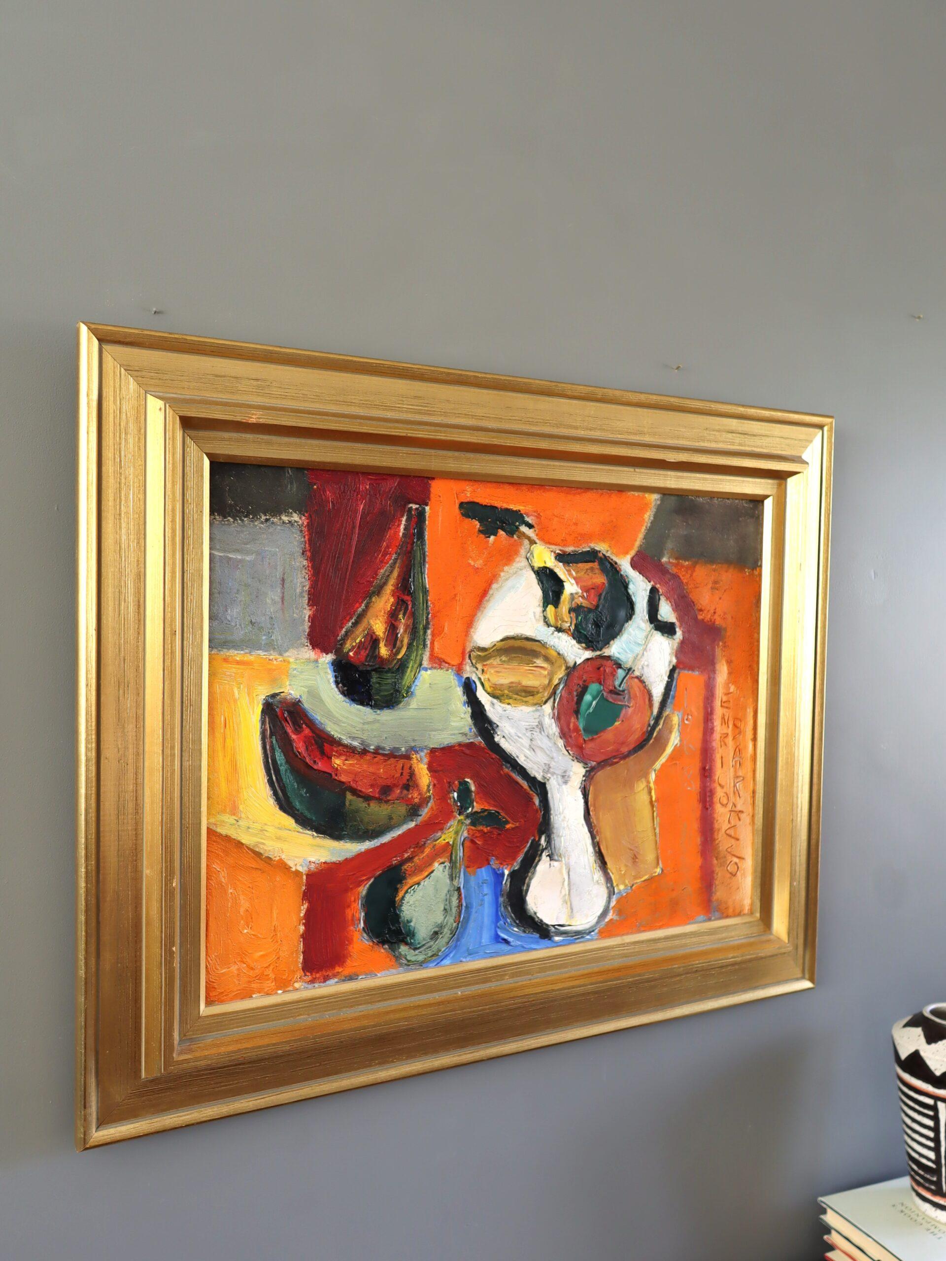 1968 Mid Century Modern Swedish Still Life Oil Painting - Fruits in Firelight (Fruits à la lumière du feu) en vente 1