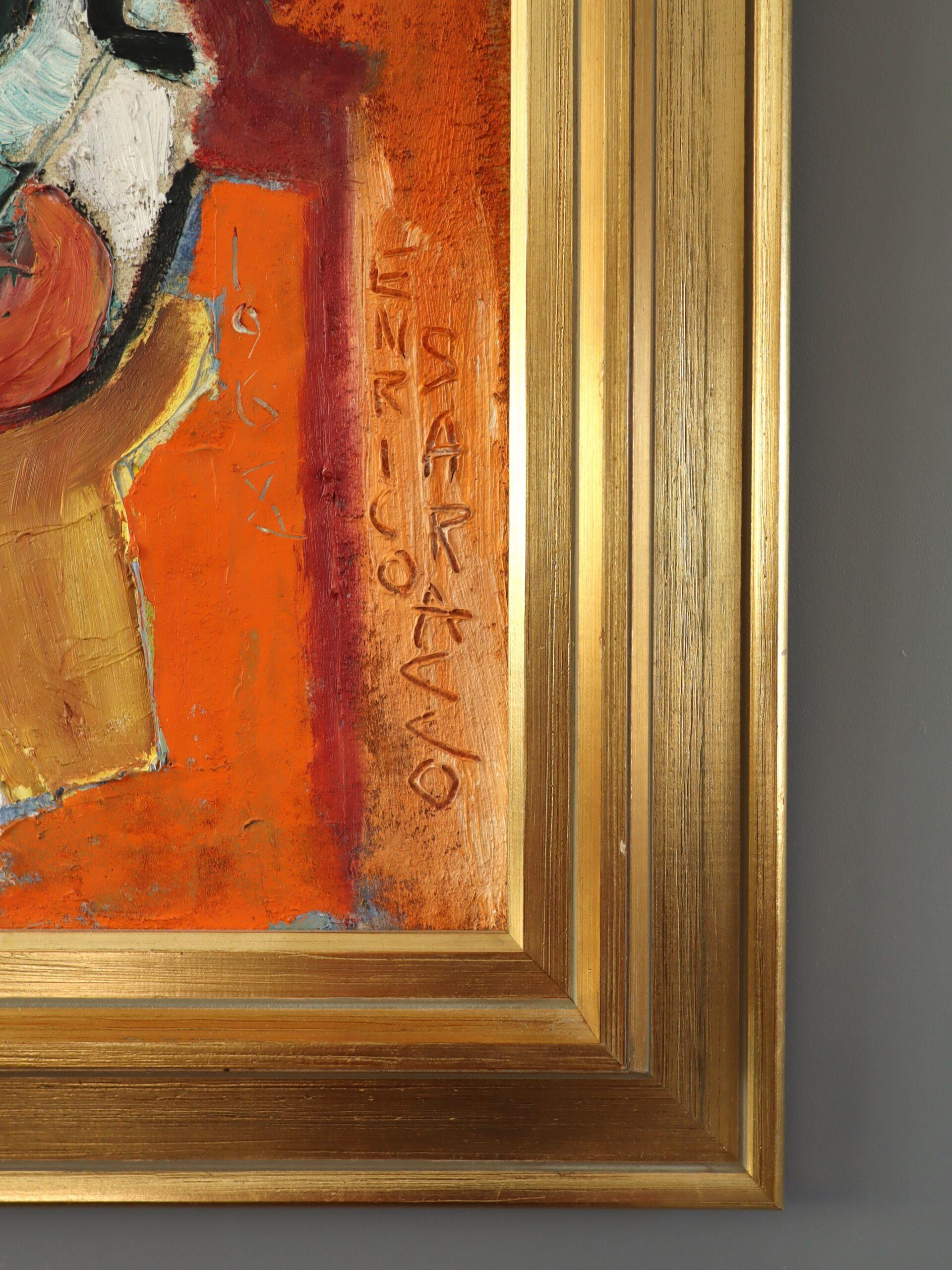 1968 Mid Century Modern Swedish Still Life Oil Painting - Fruits in Firelight (Fruits à la lumière du feu) en vente 4