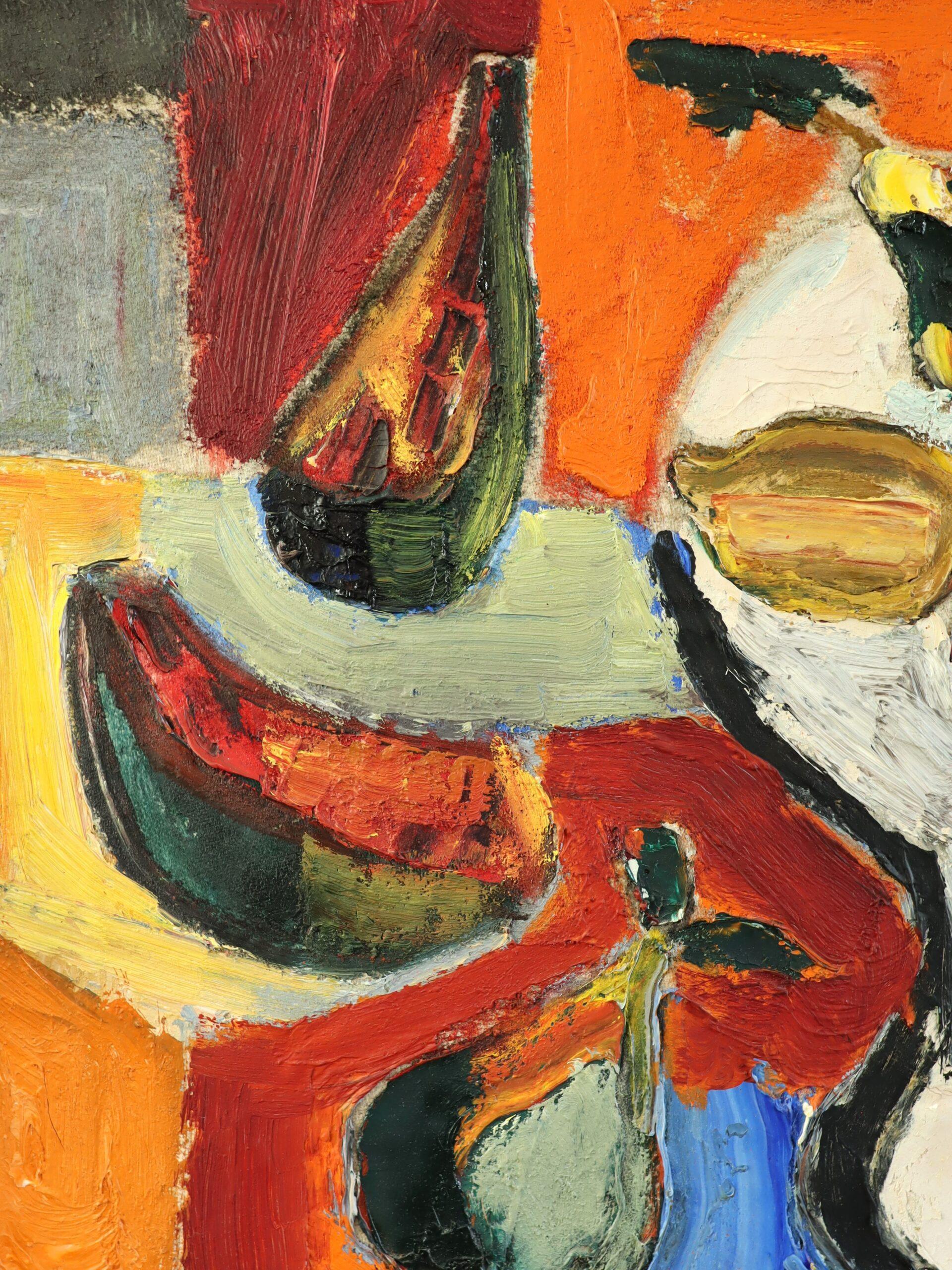 1968 Mid Century Modern Swedish Still Life Oil Painting - Fruits in Firelight (Fruits à la lumière du feu) en vente 6