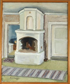 1968 Mid Century Swedish Expressive Interior Oil Painting - The Fireplace
