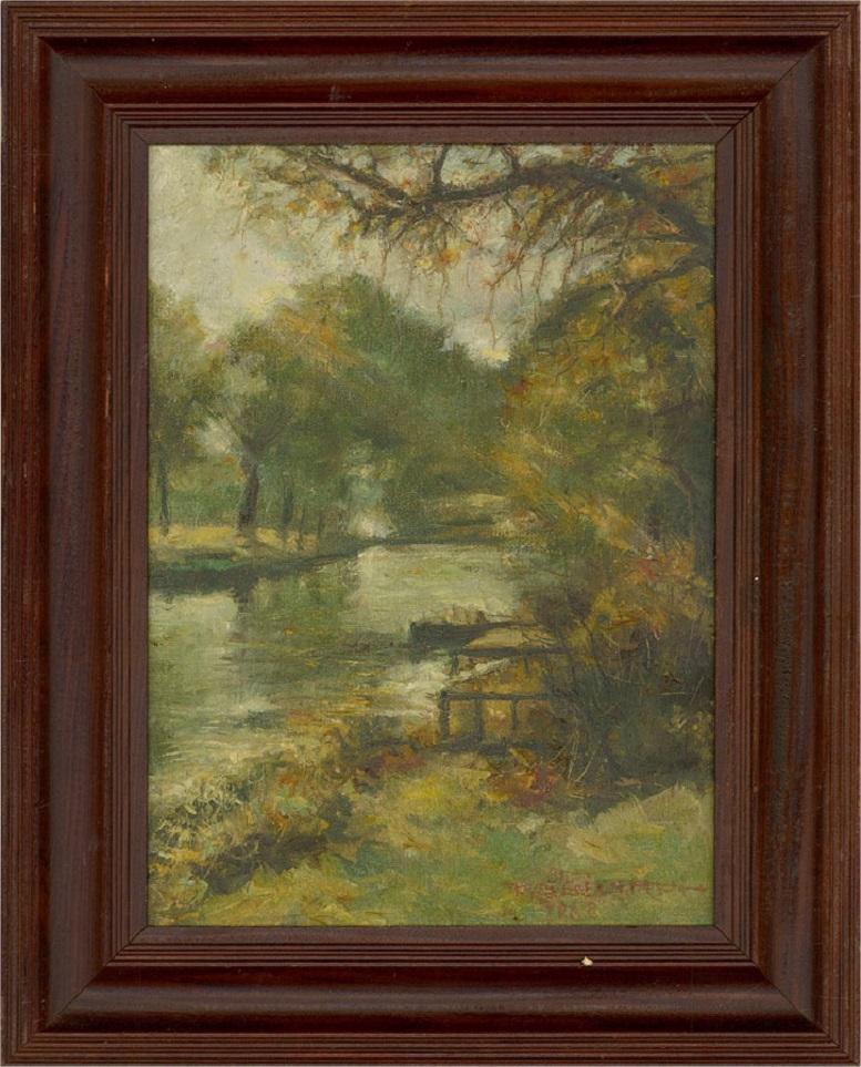 Landscape Painting de Unknown - 1968 Petróleo - Hora dorada