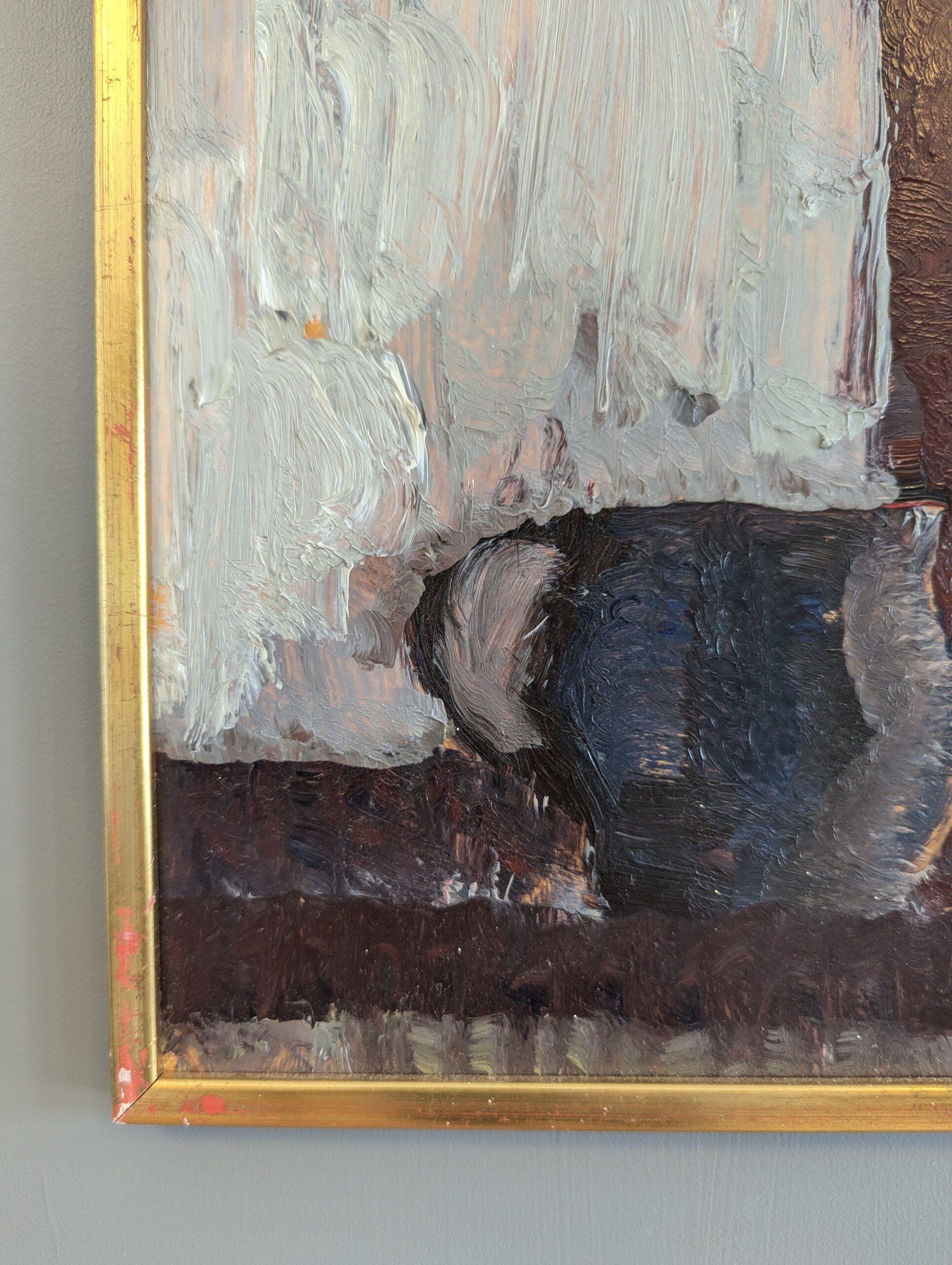 1968 Vintage Pintura al óleo moderna de mediados de siglo - Naturaleza muerta en el alféizar de una ventana 4