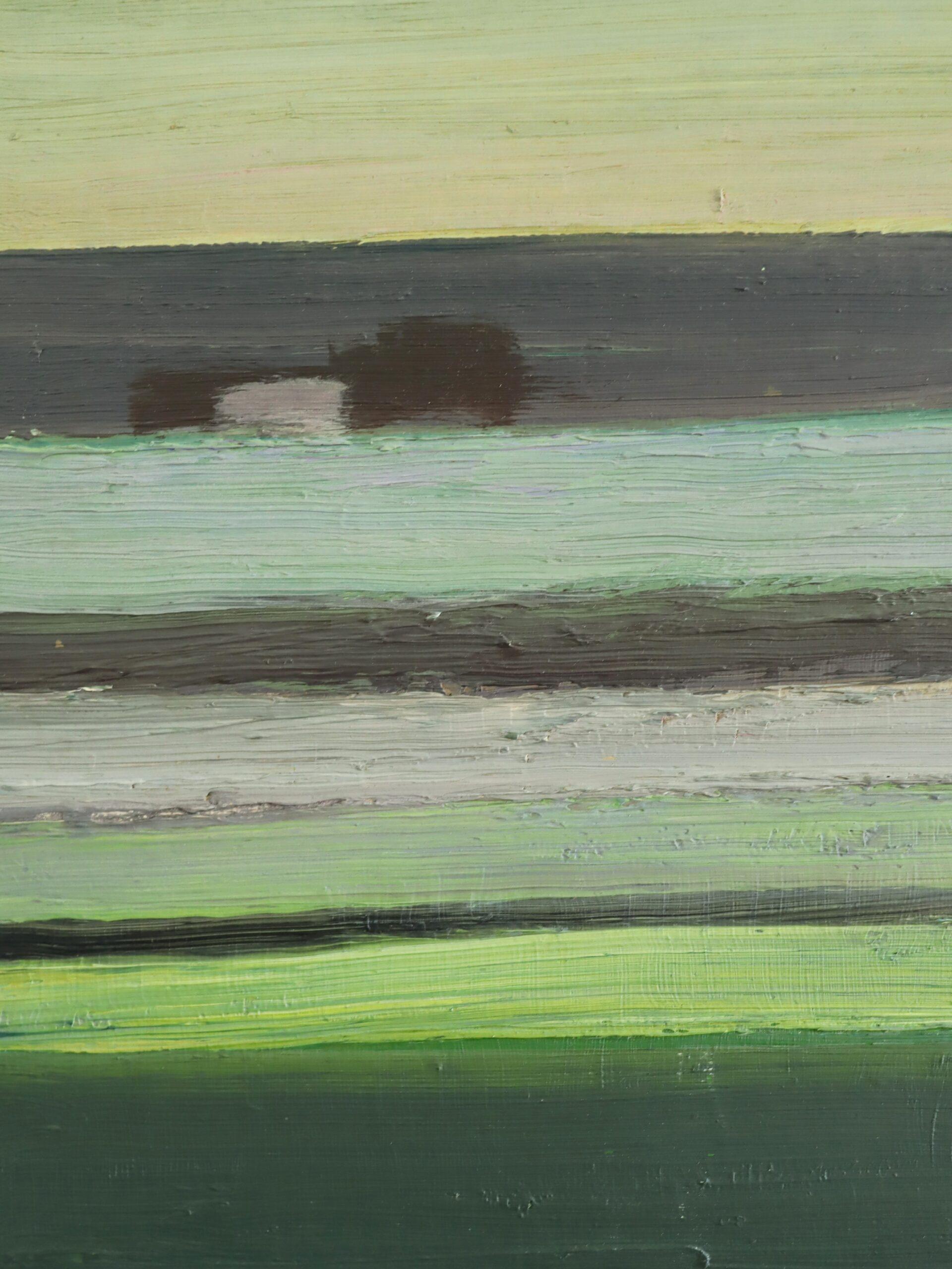 1970 Modernistische schwedische abstrakte Landschaft Ölgemälde - Häuser am Horizont im Angebot 3