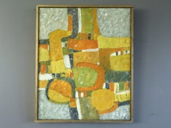 1970 Swedish Modernist Original Geometric Abstract Oil Painting - Sunlit Forms