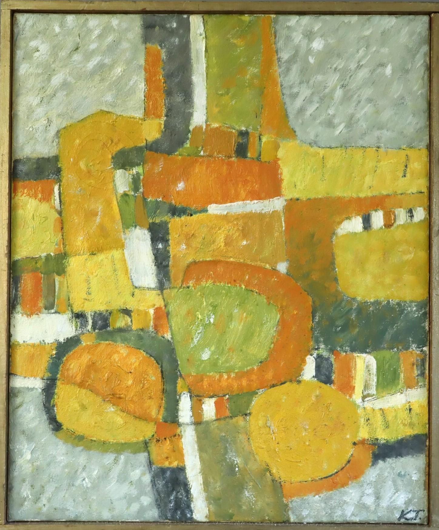Unknown Abstract Painting - 1970 Swedish Modernist Original Geometric Abstract Oil Painting - Sunlit Forms
