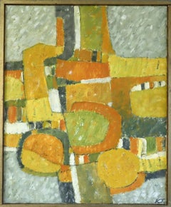 1970 Swedish Modernist Original Geometric Abstract Oil Painting - Sunlit Forms