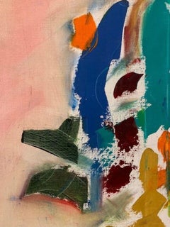 1970's French Abstract Signed Oil Painting on Canvas