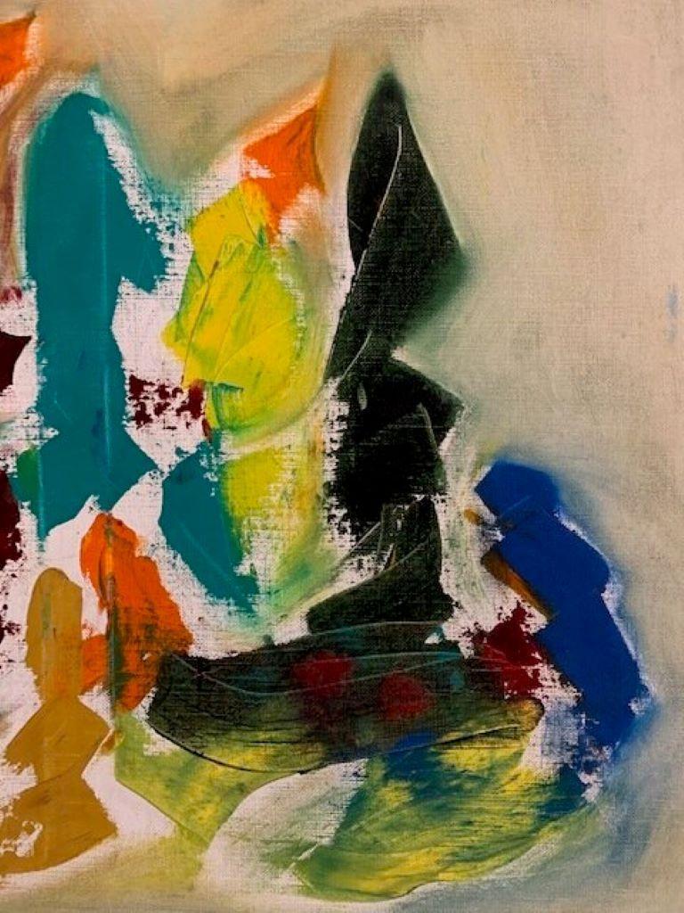 Pittura ad olio su tela astratta francese del 1970 firmata - Abstract Painting Marrone di Unknown