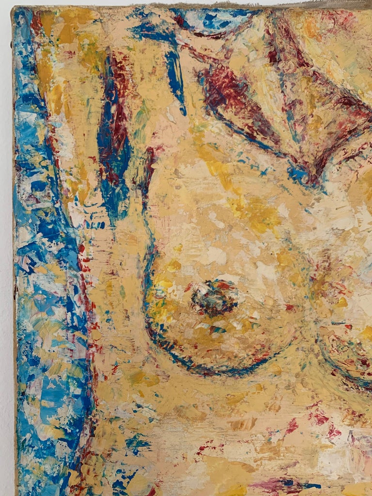 The Sunbather
French School, circa 1970's
oil painting on canvas, unframed
measures: 55cm x 33cm
provenance: private collection, France

Radiating colour and warmth from the sun, this beautiful French painting depicts a nude sunbather. The artists