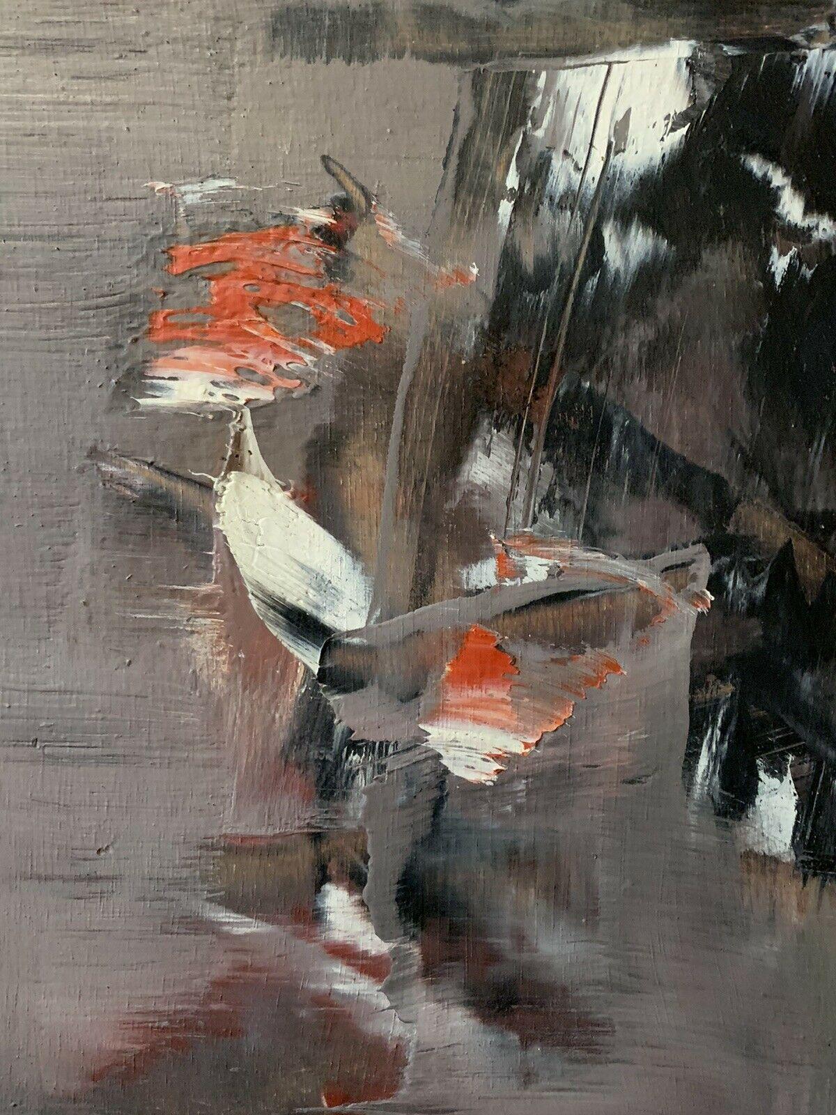 GRANDE PITTURA AD OLIO FRANCESE ASSTRATTA FIRMATA DEGLI ANNI '70 - DRAMMATICHE SFUMATURE DI COLORE - Figurative Painting Grigio di Unknown
