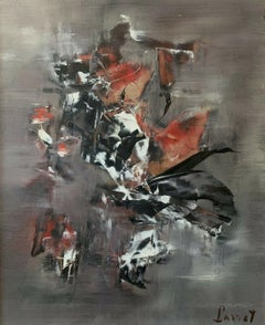 1970's LARGE FRENCH ABSTRACT SIGNED OIL PAINTING - DRAMATIC BLURS OF COLOUR