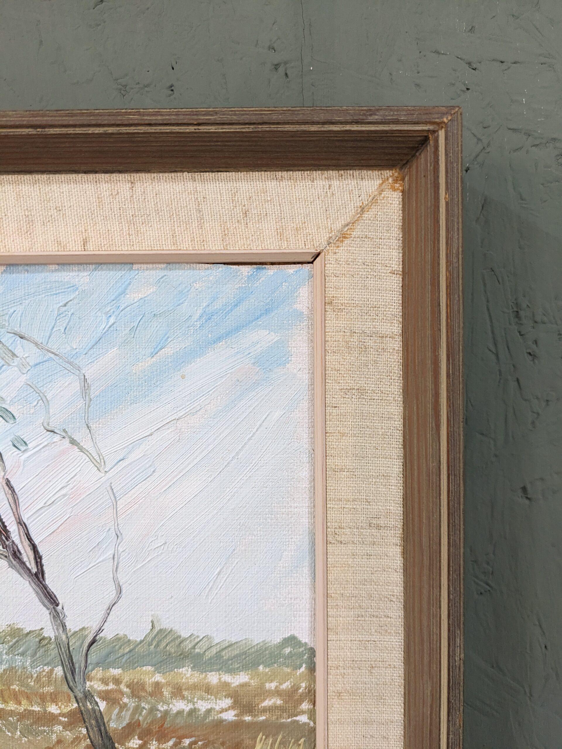 1971 Mid-Century Modern Swedish Framed River Landscape Oil Painting - Boathouse For Sale 9