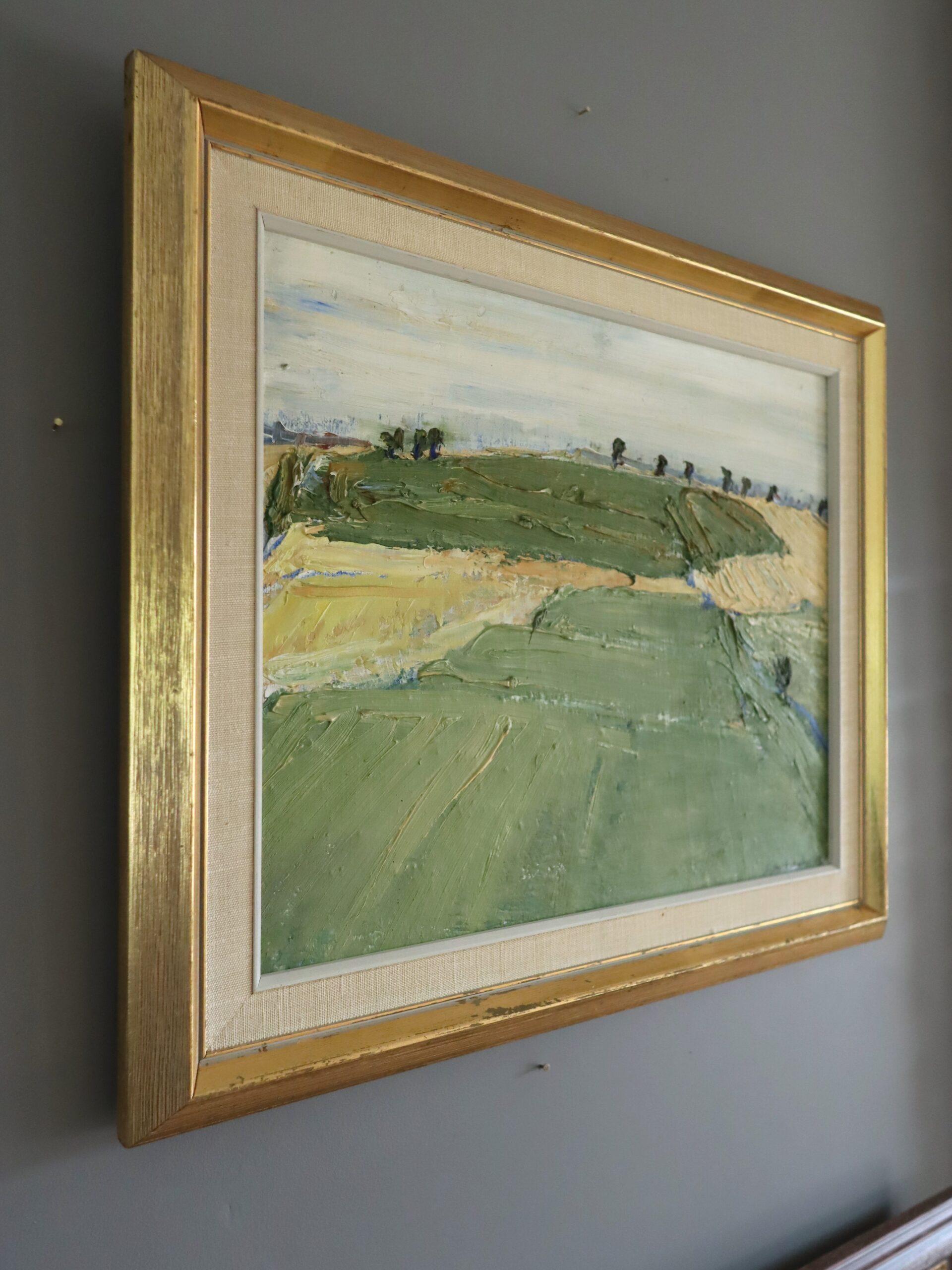 1972 Modernist Swedish Abstract Landscape Oil Painting - Fields in Late Summer im Angebot 2