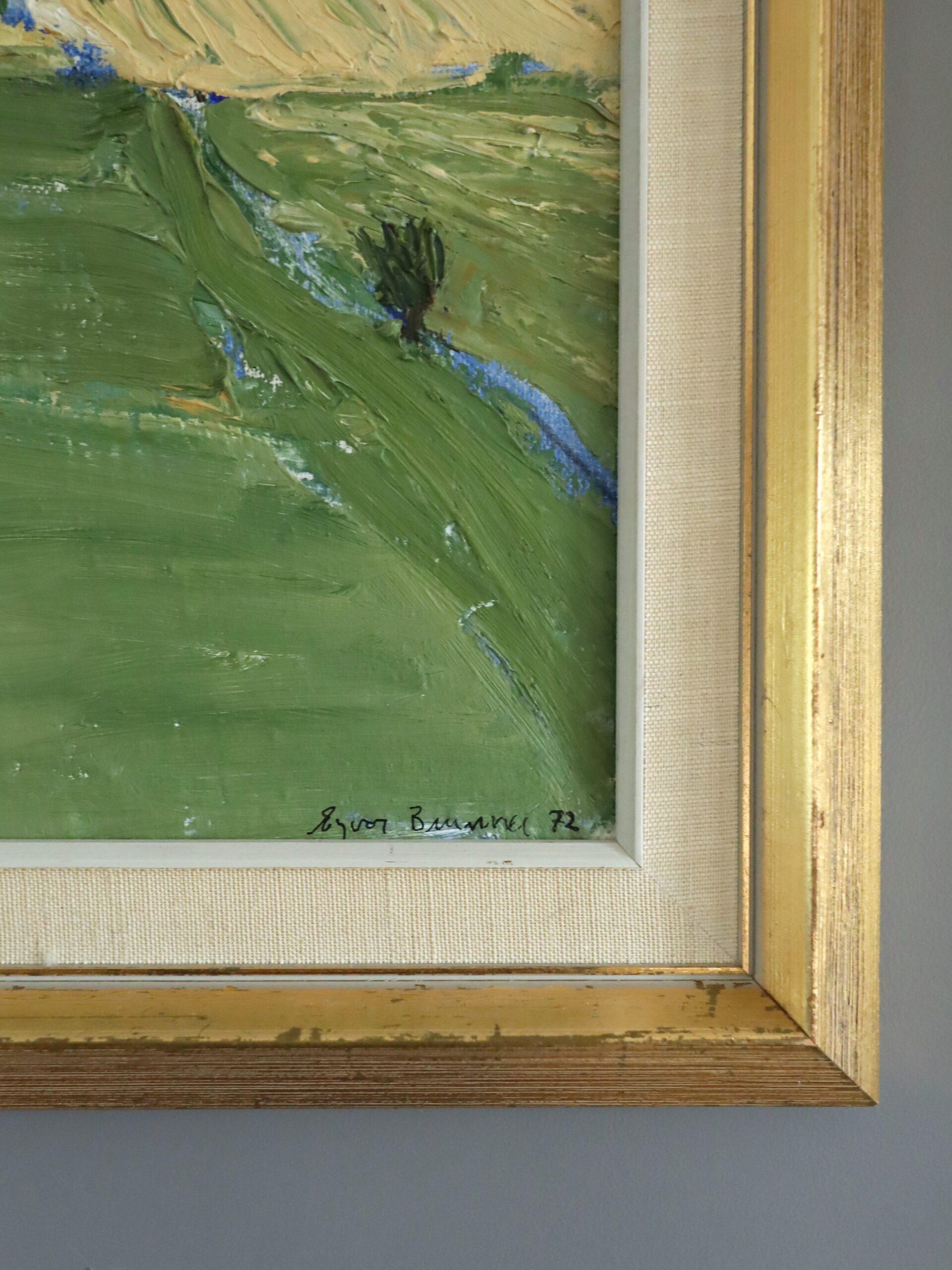 1972 Modernist Swedish Abstract Landscape Oil Painting - Fields in Late Summer im Angebot 3