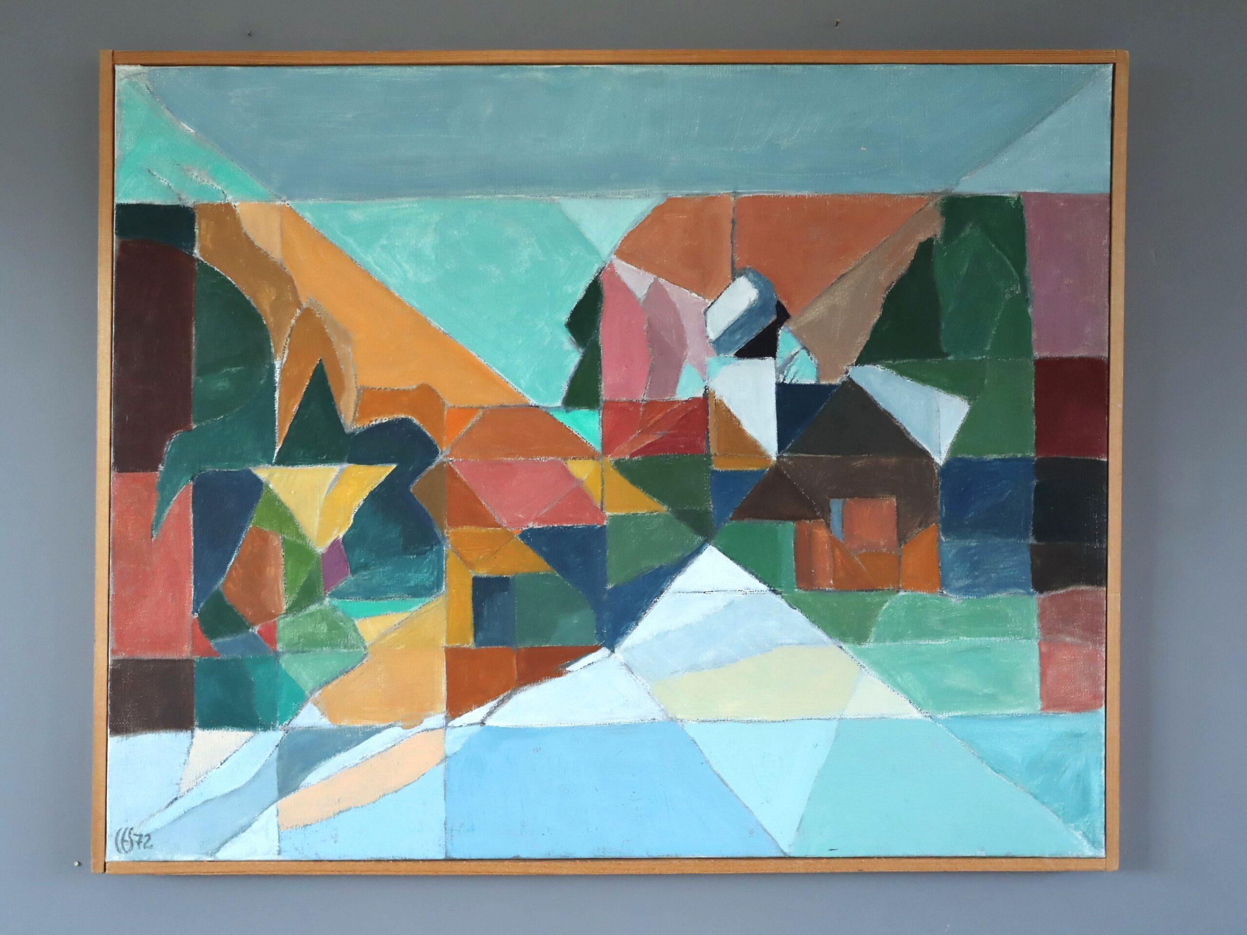 1972 Modernistisches schwedisches abstraktes Landschafts-Ölgemälde - Fragmente eines Tages – Painting von Unknown