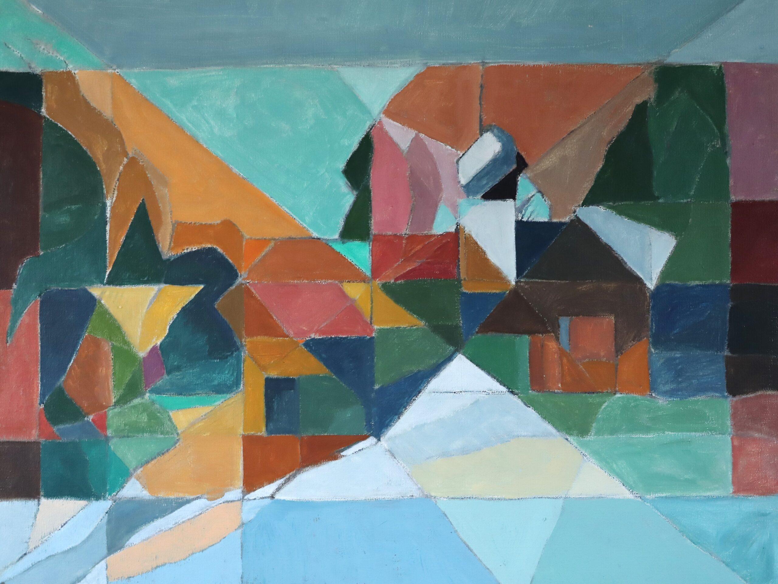 1972 Modernistisches schwedisches abstraktes Landschafts-Ölgemälde - Fragmente eines Tages im Angebot 3