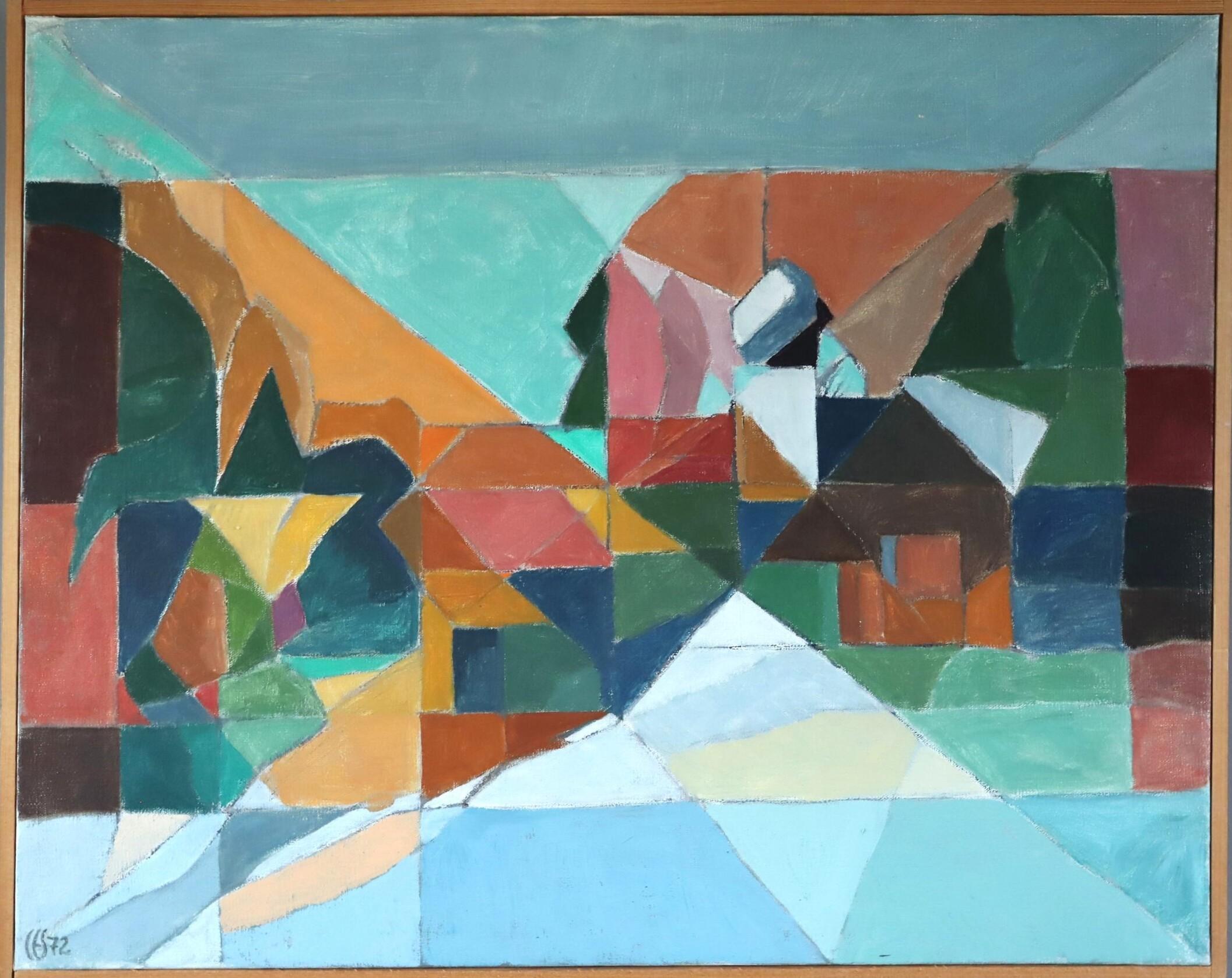 Unknown Landscape Painting – 1972 Modernistisches schwedisches abstraktes Landschafts-Ölgemälde - Fragmente eines Tages