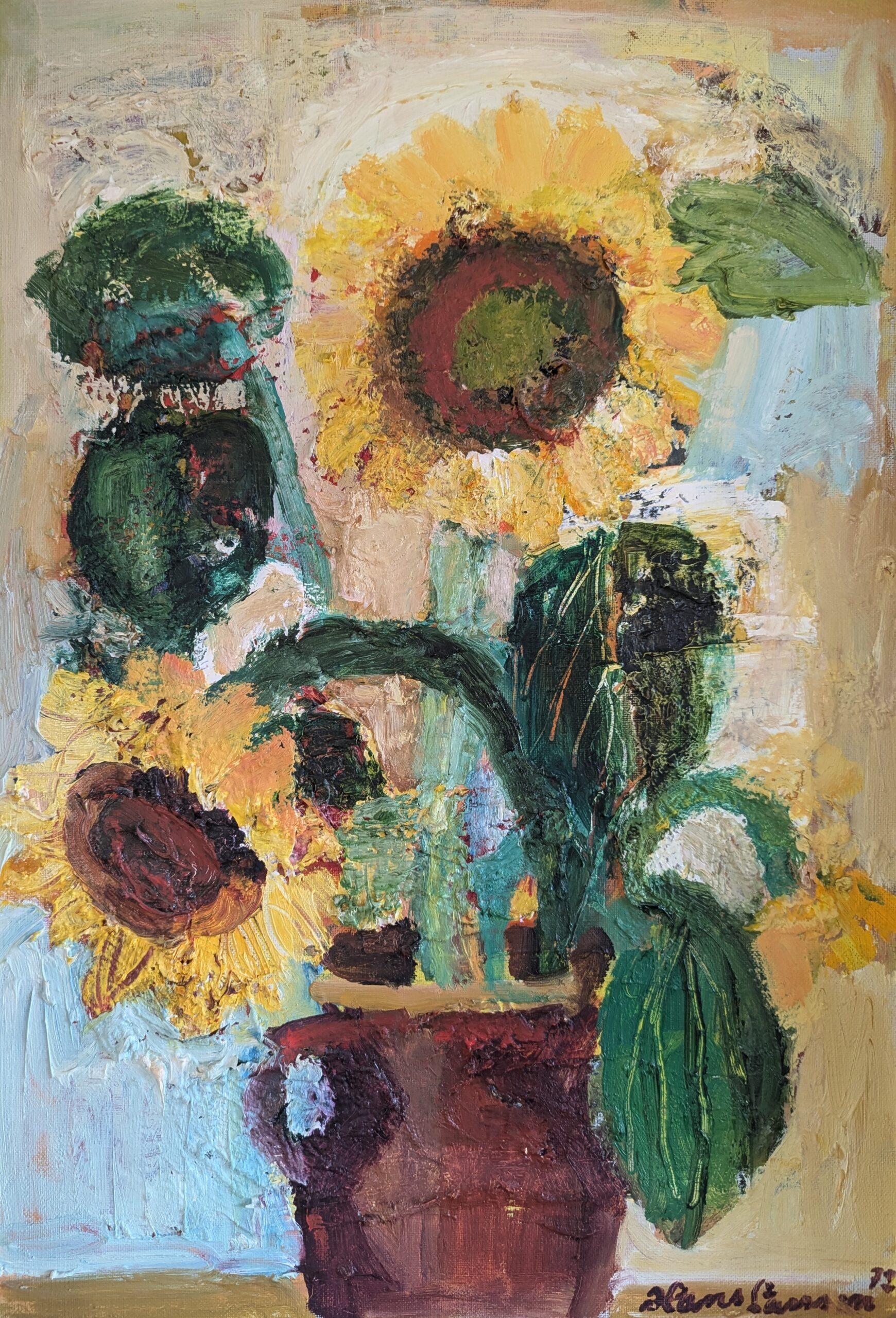 1972 Pittura ad olio originale di natura morta - Girasoli in fiore in vendita 5